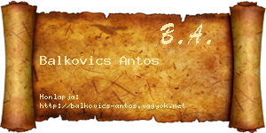 Balkovics Antos névjegykártya